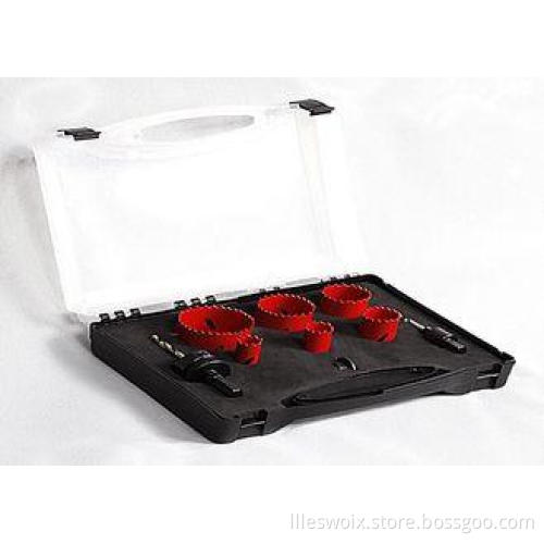 Red Stainless Steel Adjustable HSS Bimetal Hole Saw Set Wit